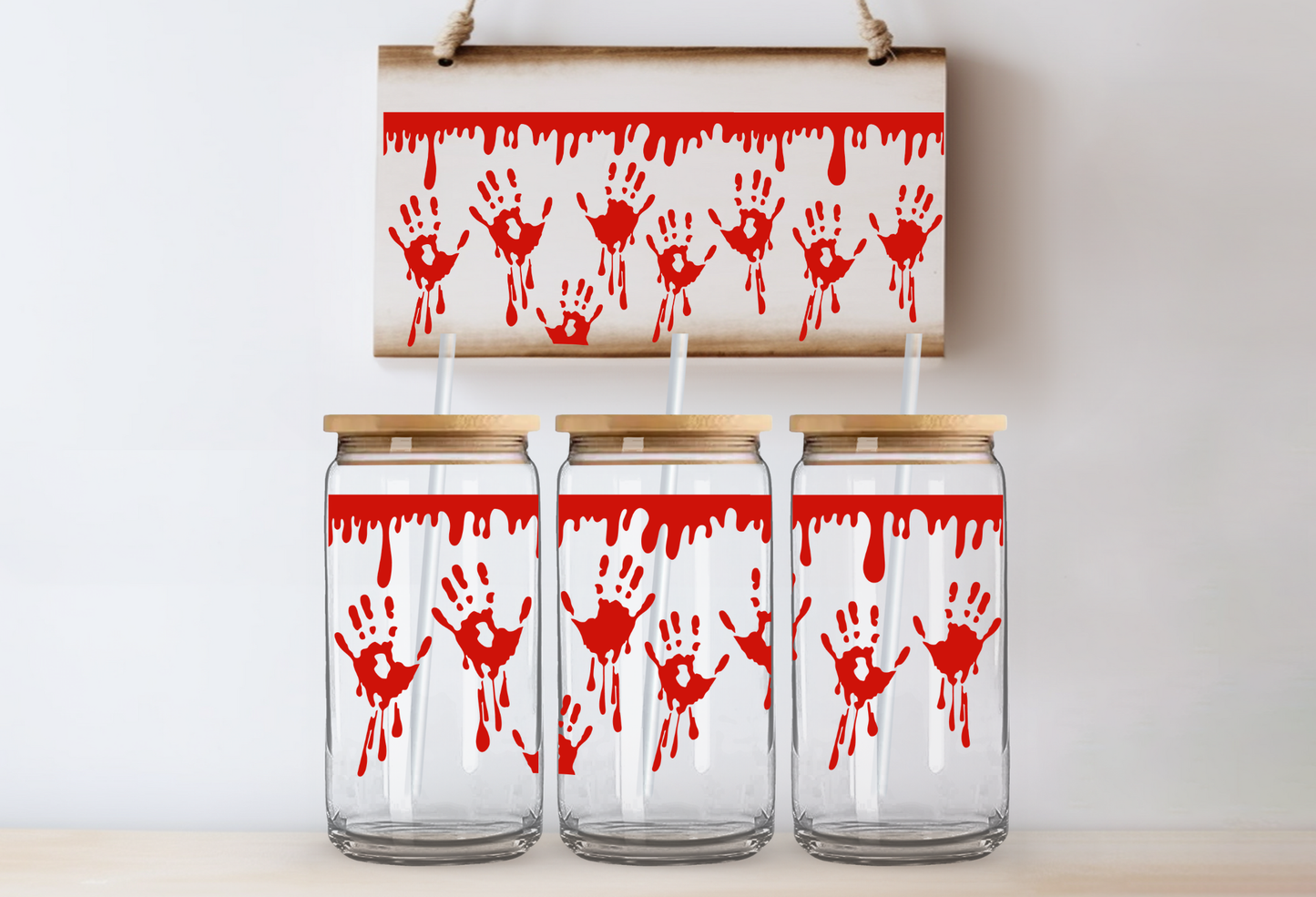 UVDTF 16oz CUP WRAP - Bloody Drip Hand Prints