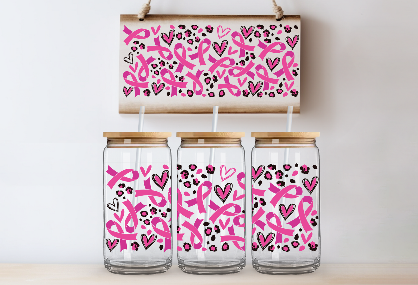 UVDTF 16oz CUP WRAP - Breast Cancer Awareness Cheetah