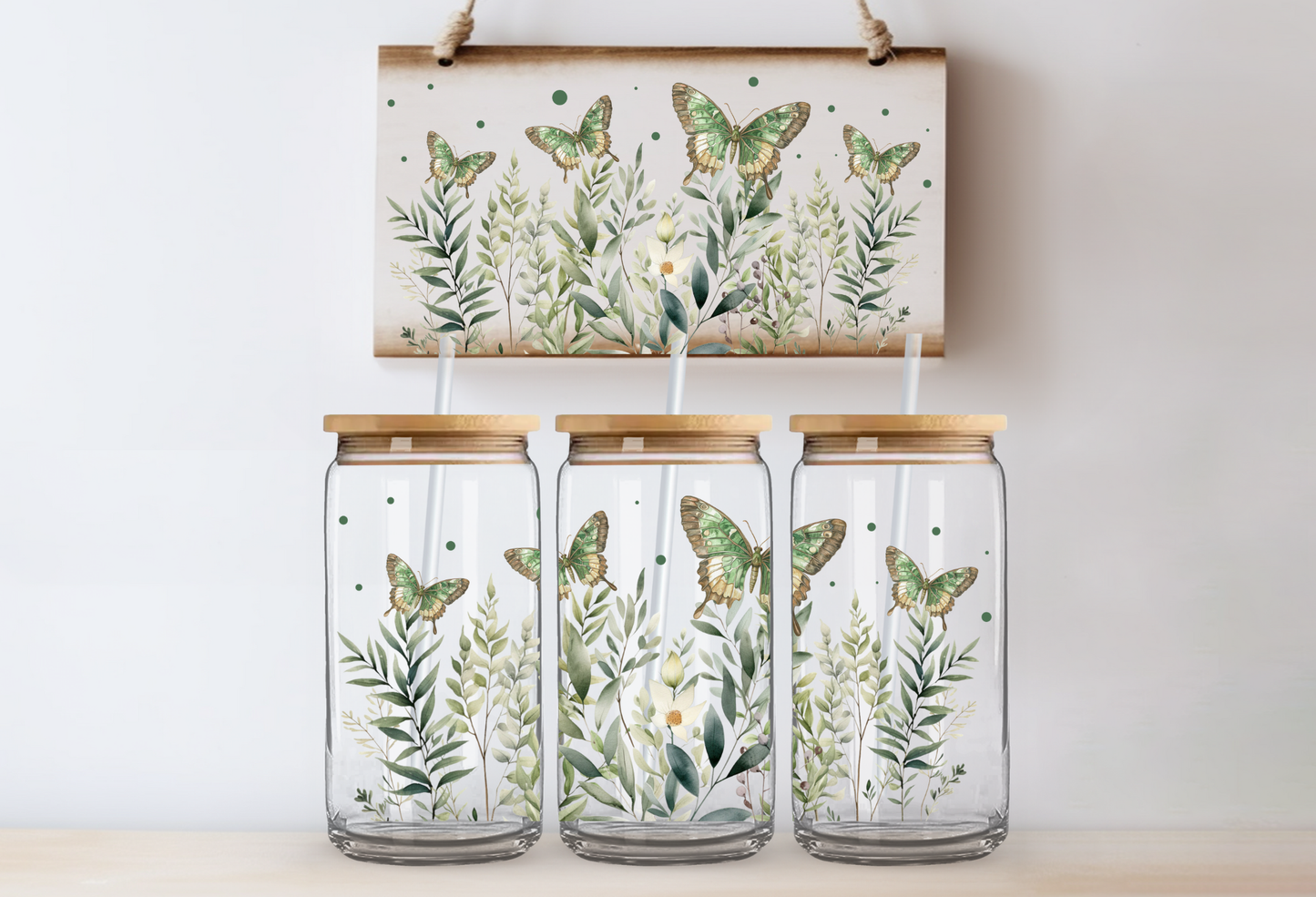 UVDTF 16oz CUP WRAP - Green Butterflies