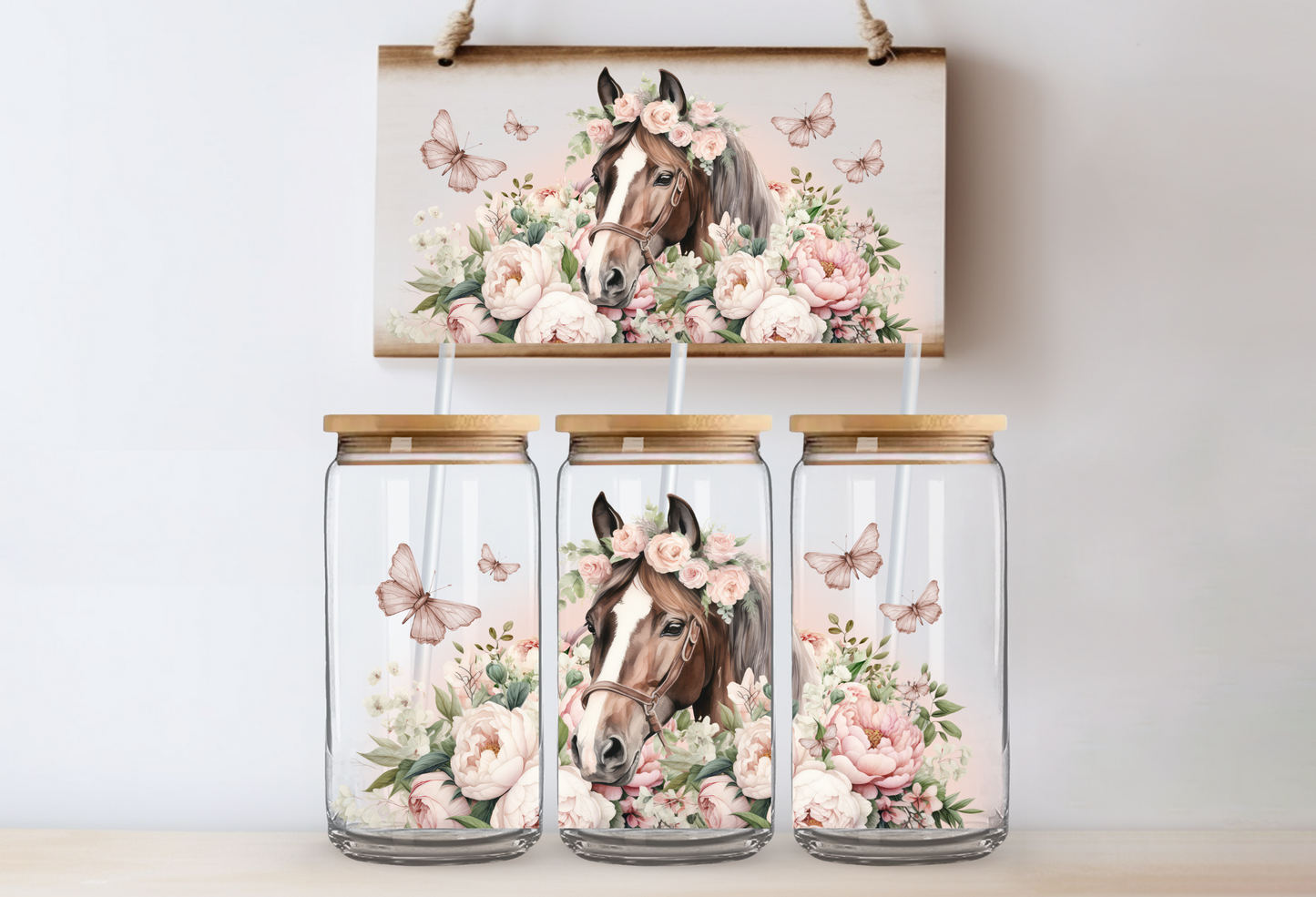 UVDTF 16oz CUP WRAP - Horse & Flowers