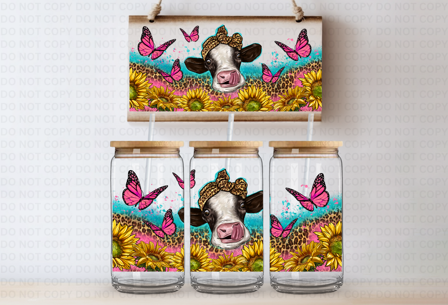 UVDTF 16oz CUP WRAP -Butterflies Cow & Sunflowers