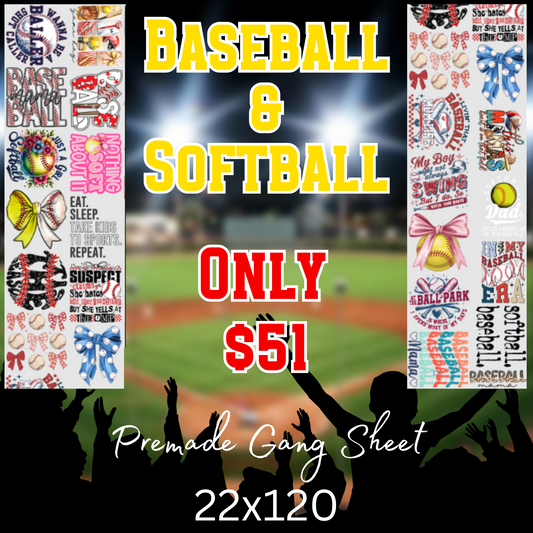 Baseball & Softball 22x120 Premade Gang Sheet