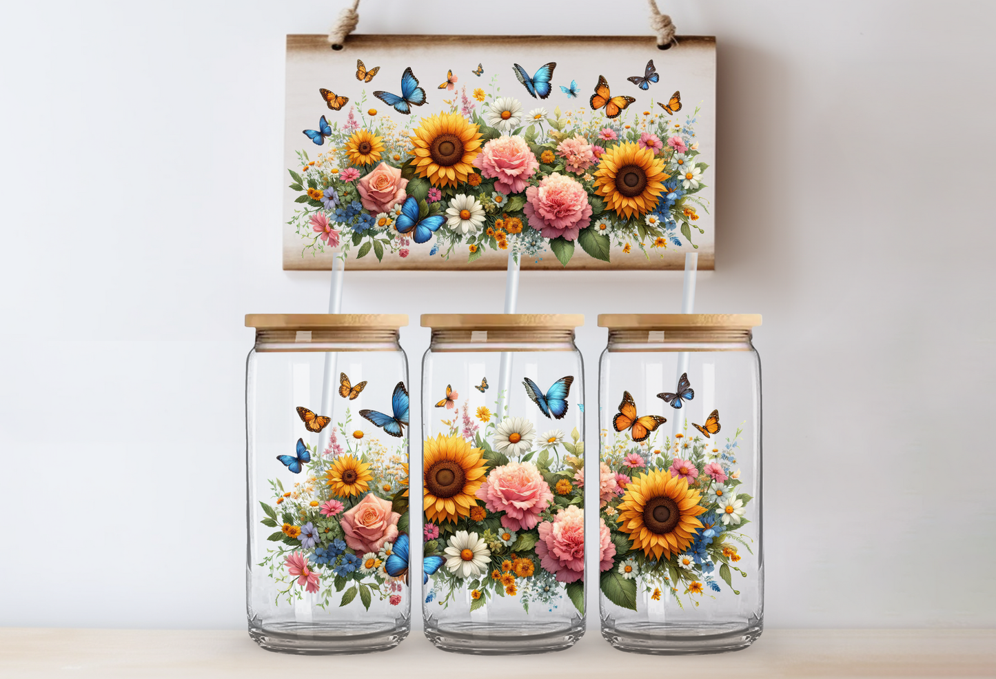 UVDTF 16oz CUP WRAP -Butterlies & Flowers