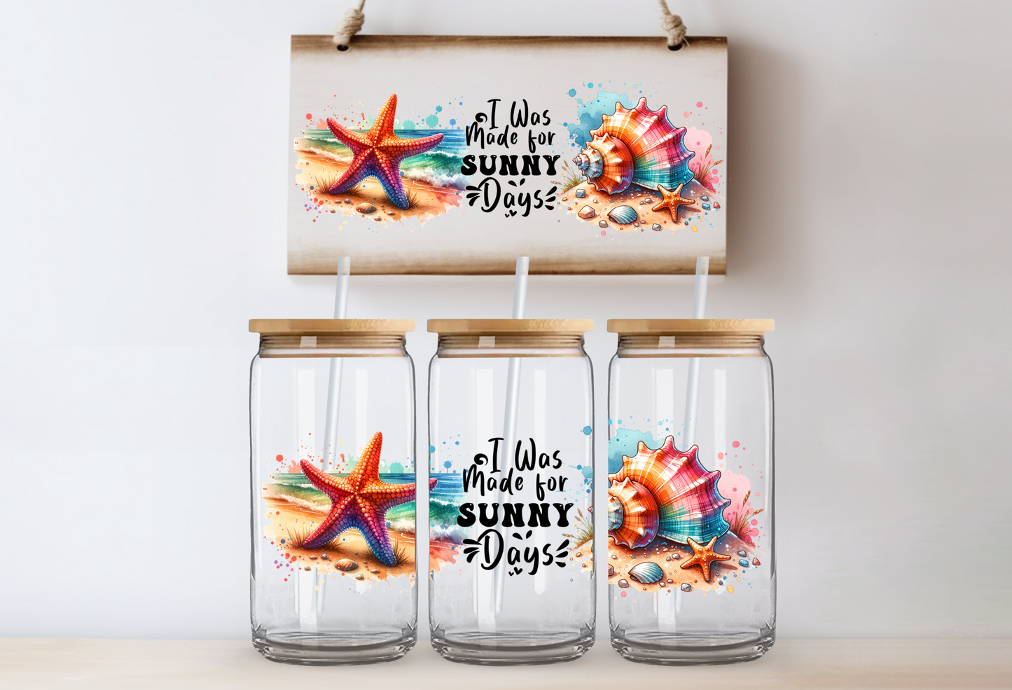 UVDTF 16oz CUP WRAP -Sunny Days Starfish & Shells