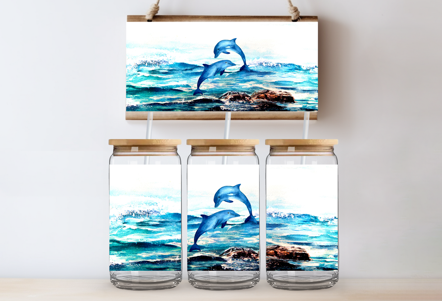 UVDTF 16oz CUP WRAP - Watercolor Dolphins