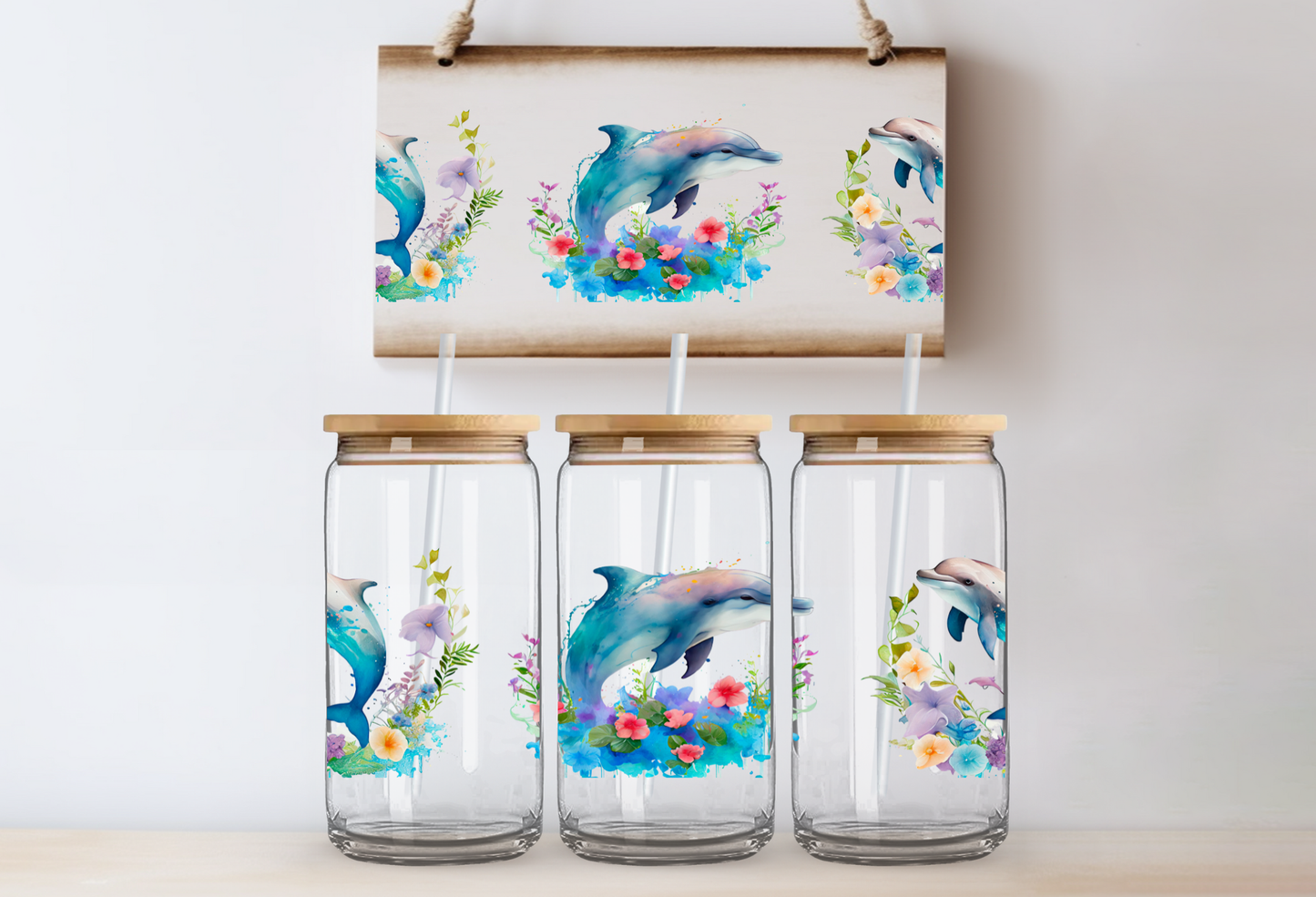 UVDTF 16oz CUP WRAP -Dolphin Flowers
