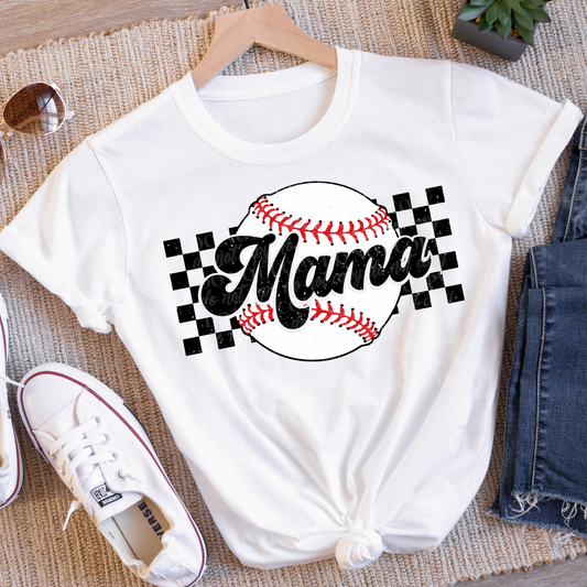 Baseball Mama-B/W Checkered