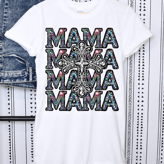 Mama Stack Colorful Rhinestone- Cross