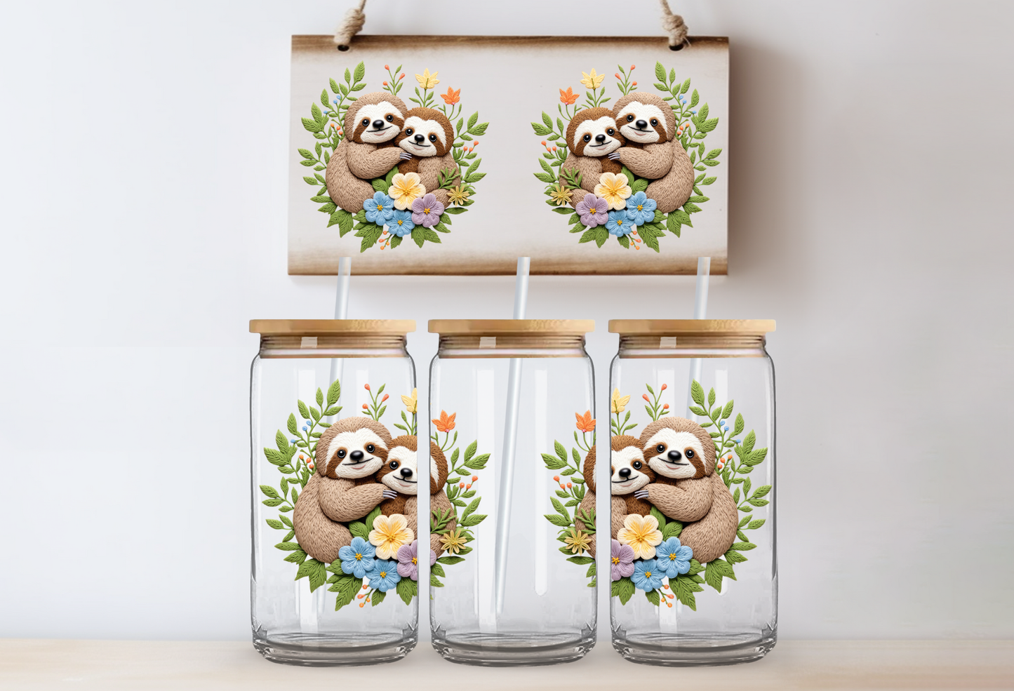 UVDTF 16oz CUP WRAP -3D Crochet Sloth 2