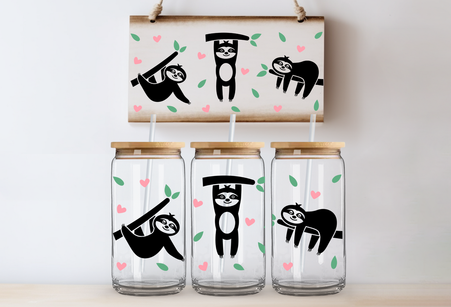 UVDTF 16oz CUP WRAP - Sloth and Hearts