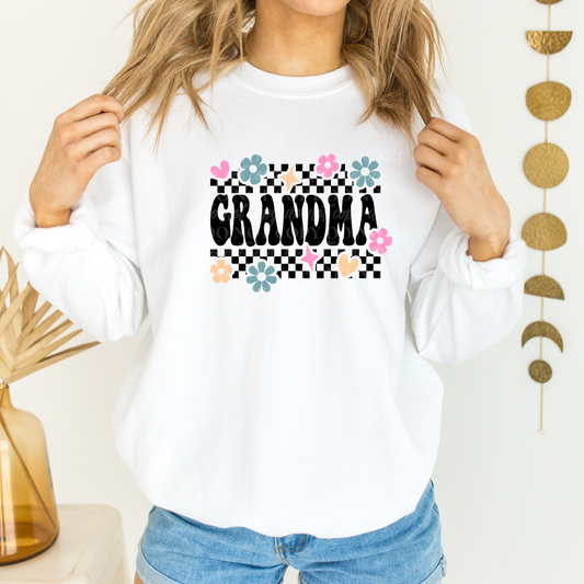 GRANDMA-Retro flower checkered