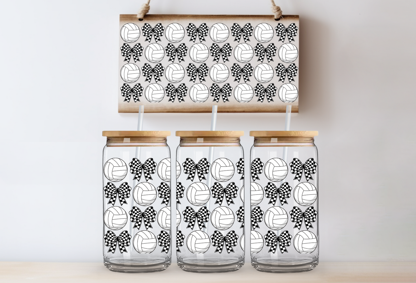 UVDTF 16oz CUP WRAP -Volleyballs and Bows