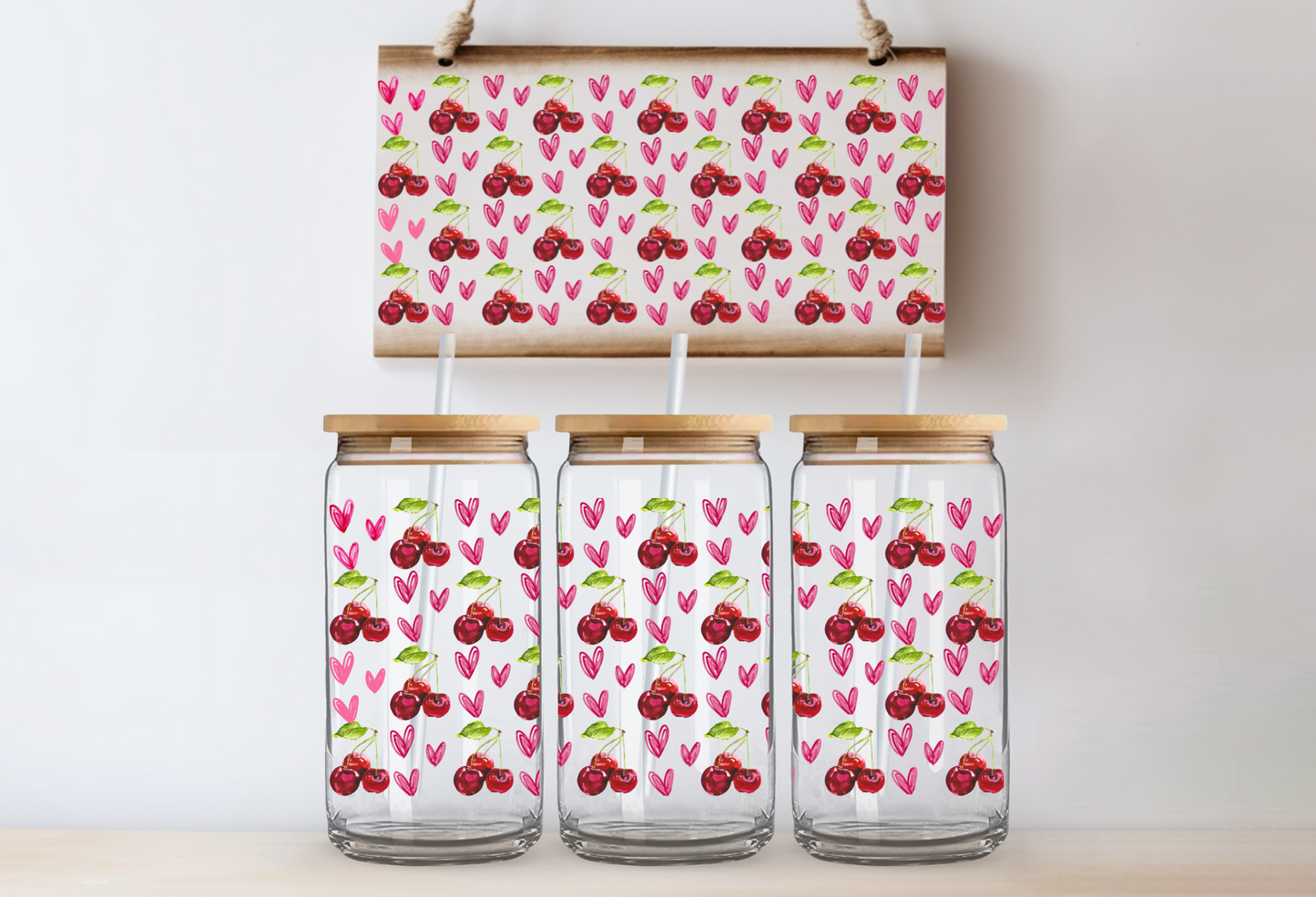 UVDTF 16oz CUP WRAP -Cherries and Hearts