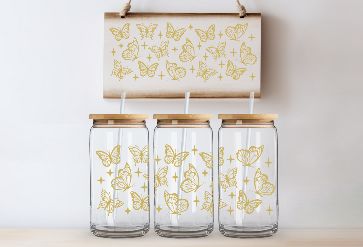 UVDTF 16oz CUP WRAP -Golden Flutter Butterfly