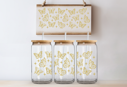 UVDTF 16oz CUP WRAP -Golden Flutter Butterfly