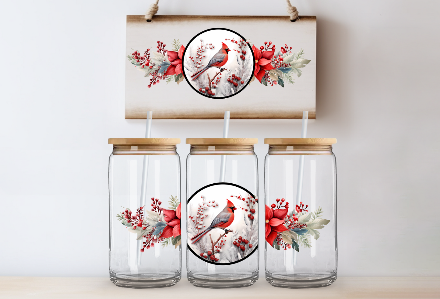 UVDTF 16oz CUP WRAP -Winter Cardinal Bloom