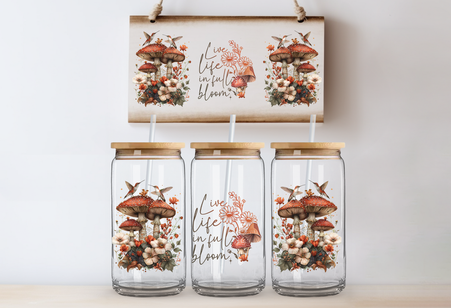 UVDTF 16oz CUP WRAP -Vintage Cottage Bloom Mushroom