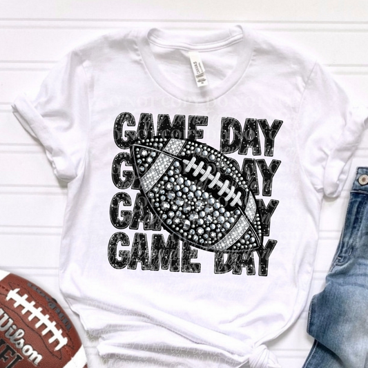 Game Day Stack Black Rhinestone- Football