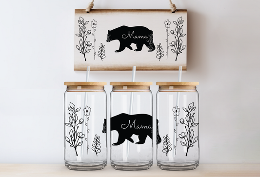 UVDTF 16oz CUP WRAP -Minimalist Mama Bear Botanical