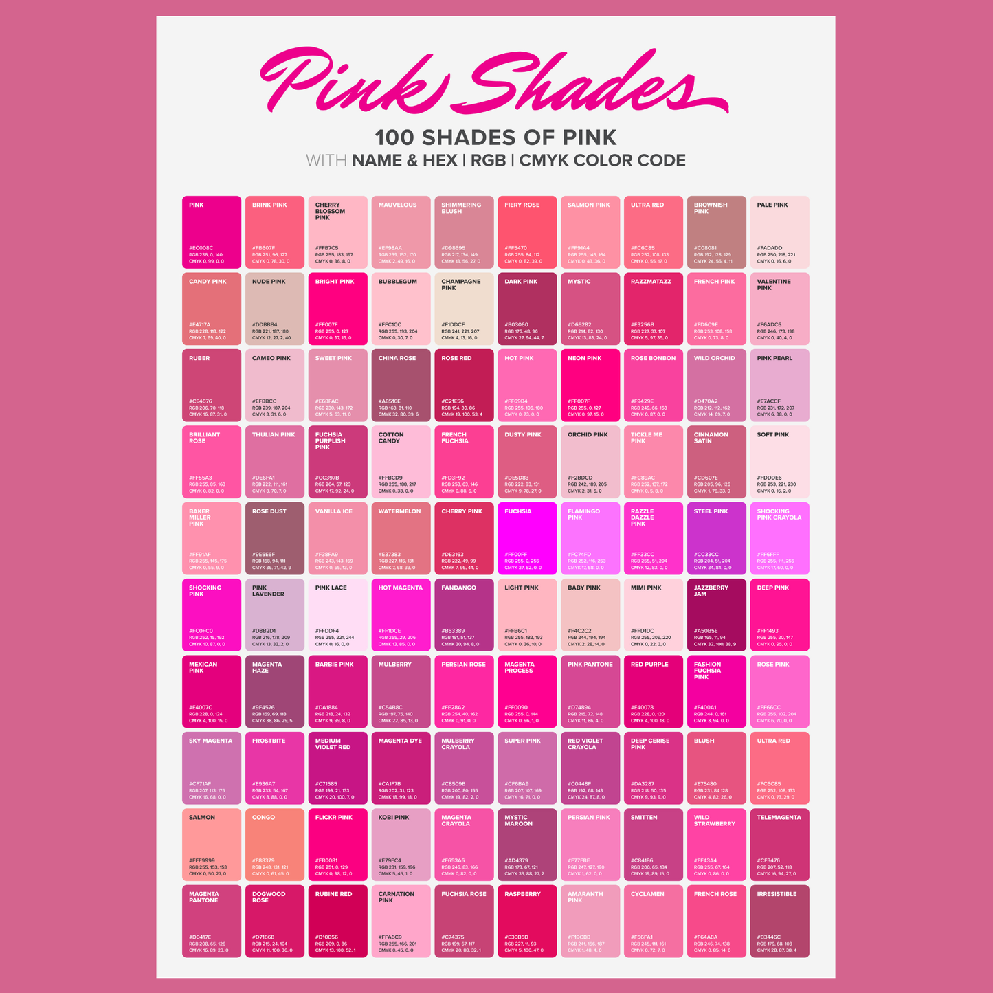 Pink Hex Code Chart
