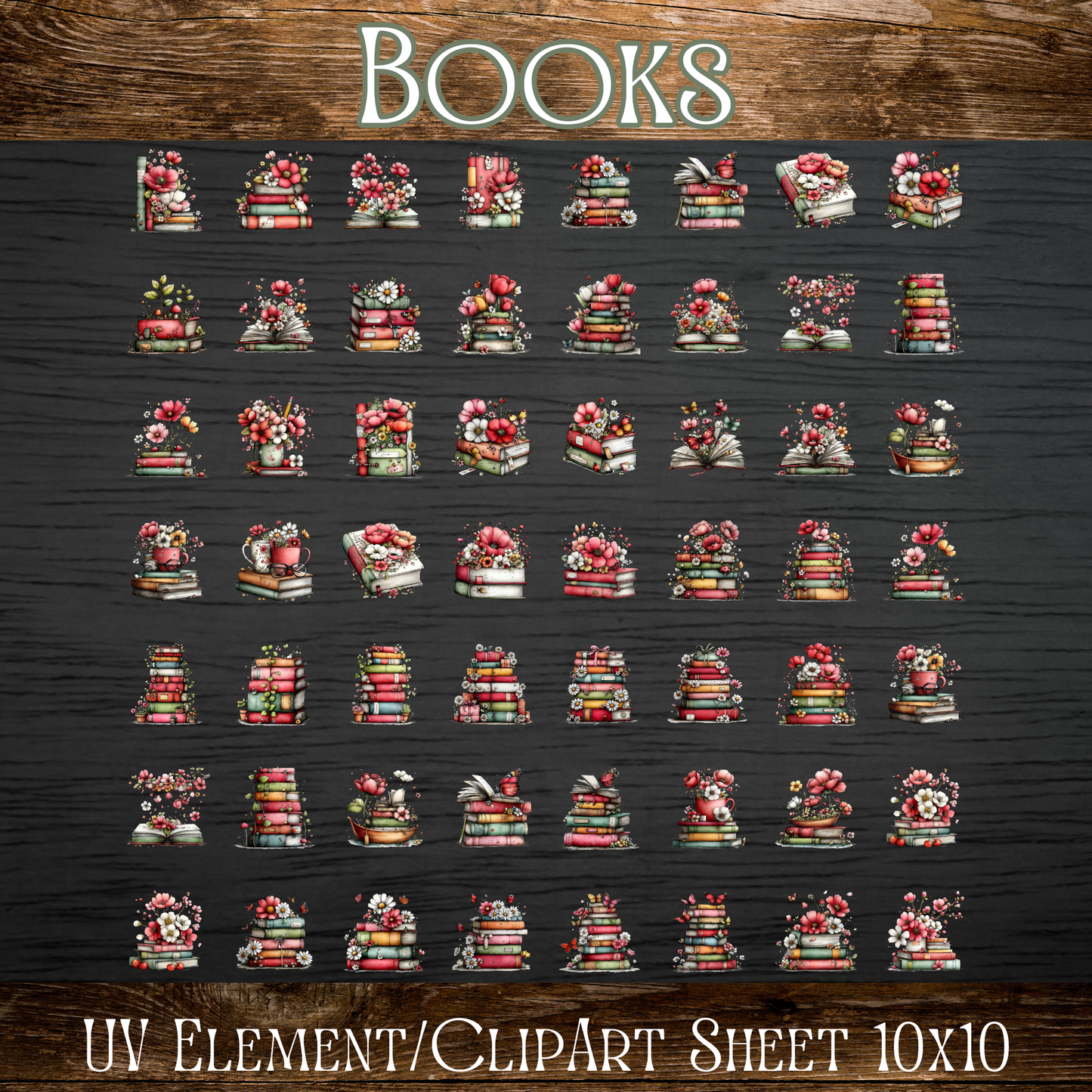 UVDTF 10x10 Element/Clipart Sheet - Books
