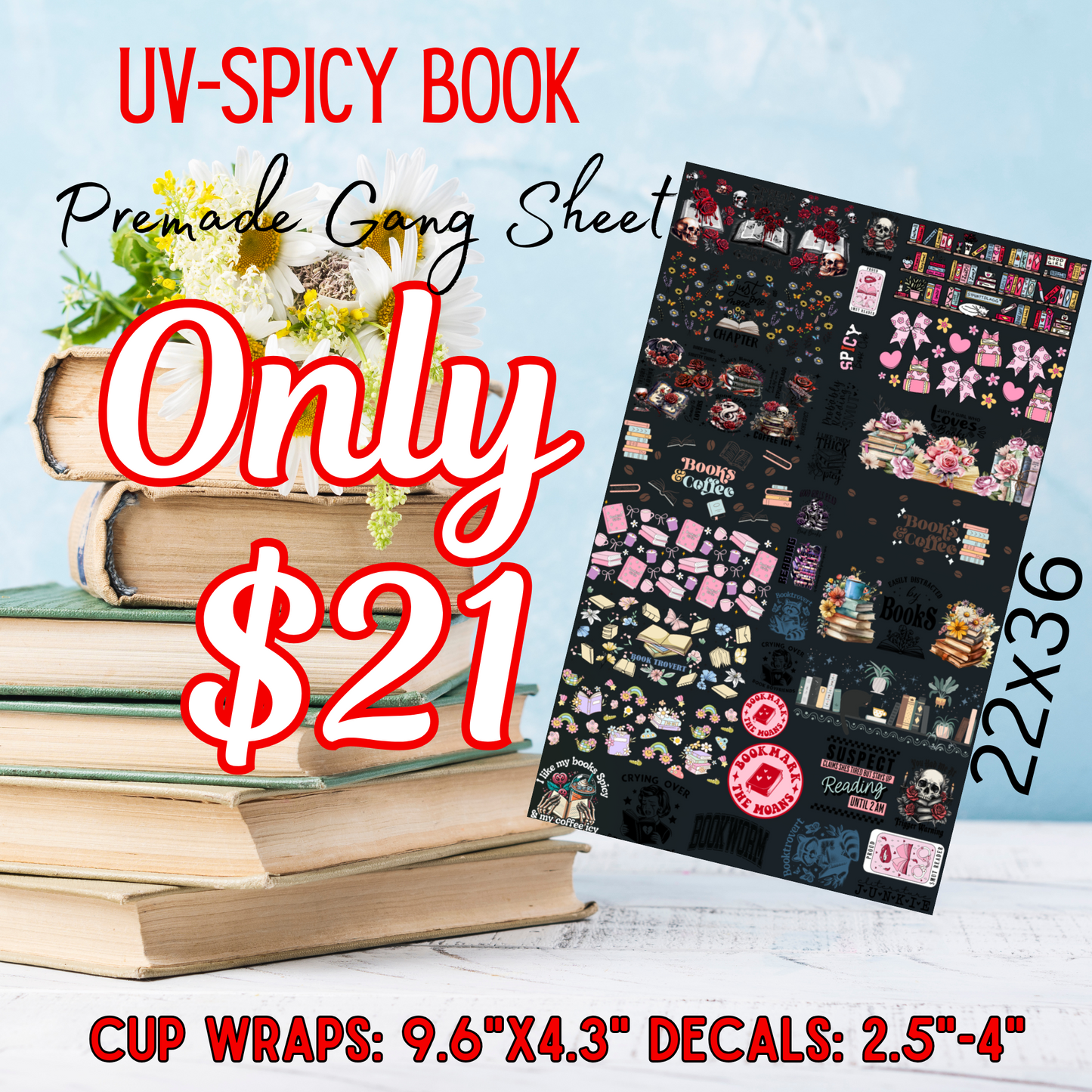 22x36 Spicy Book Premade UV DTF