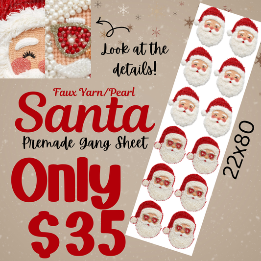 22x80 Faux Yarn/Pearl Santa Premade DTF