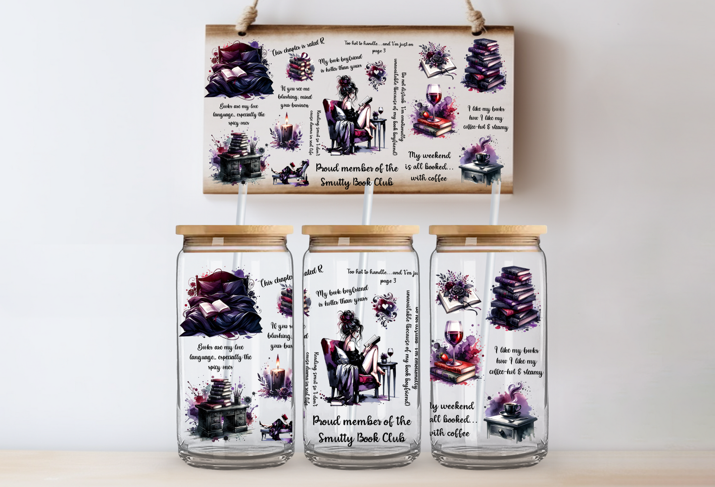 UVDTF 16oz CUP WRAP -Smutty Book Club Aesthetic