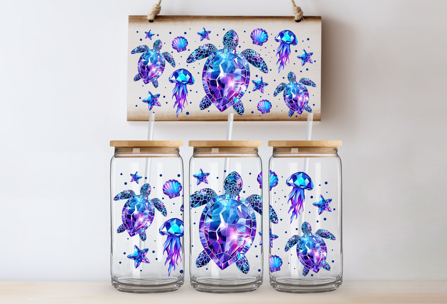UVDTF 16oz CUP WRAP -Gemstone Ocean Turtle