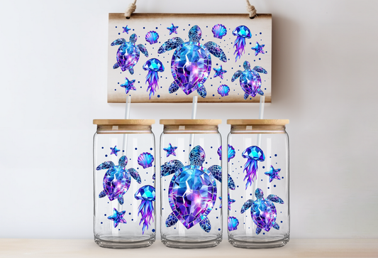 UVDTF 16oz CUP WRAP -Gemstone Ocean Turtle