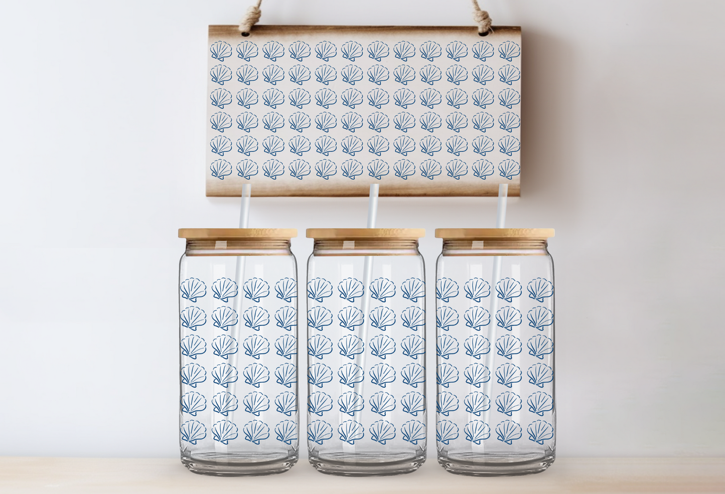 UVDTF 16oz CUP WRAP -Coastal Minimal Shell Pattern