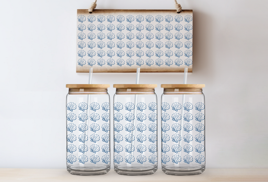 UVDTF 16oz CUP WRAP -Coastal Minimal Shell Pattern