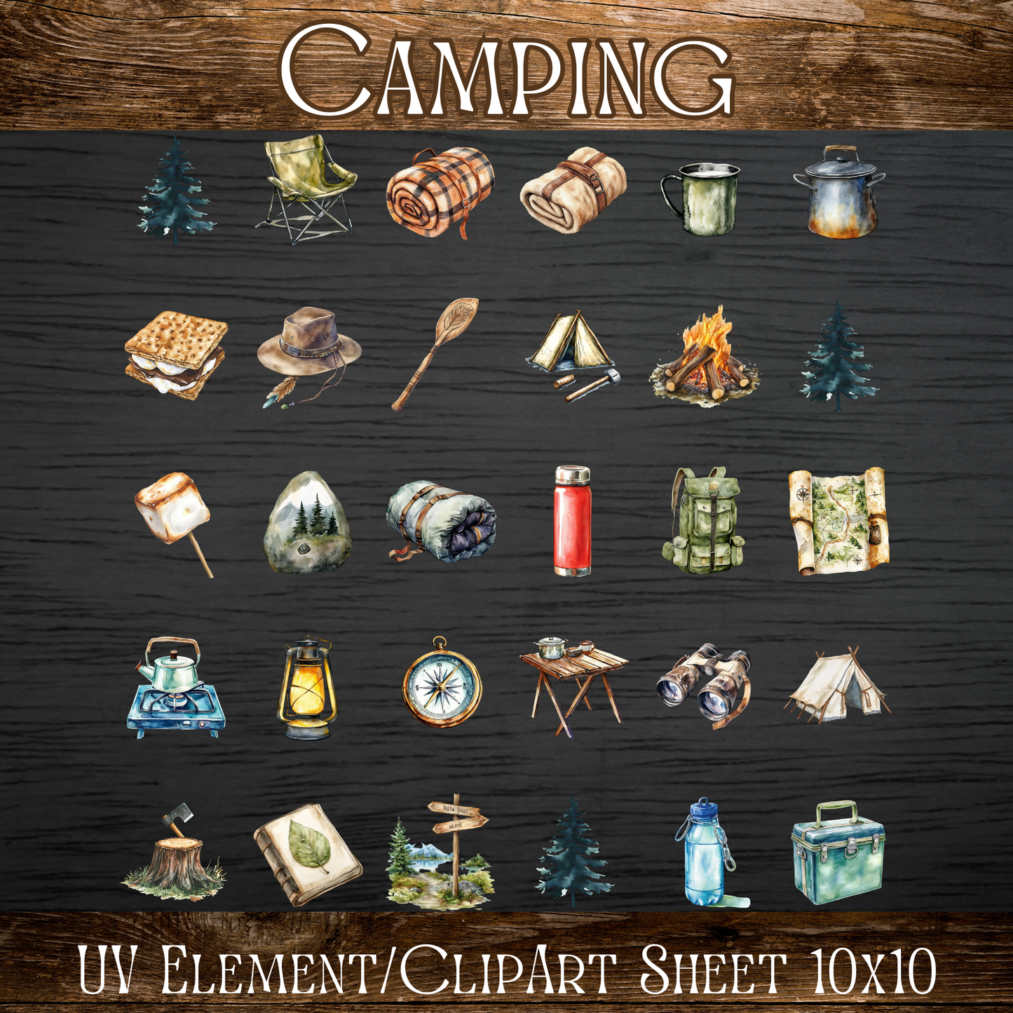 UVDTF 10x10 Element/Clipart Sheet - Camping
