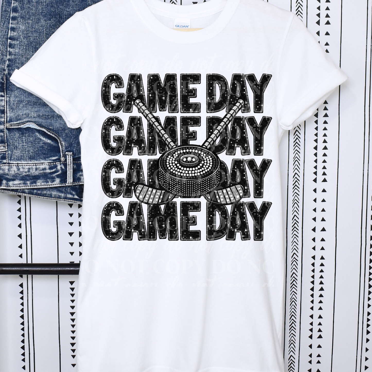 Game Day Stack Black Glitter- Hockey