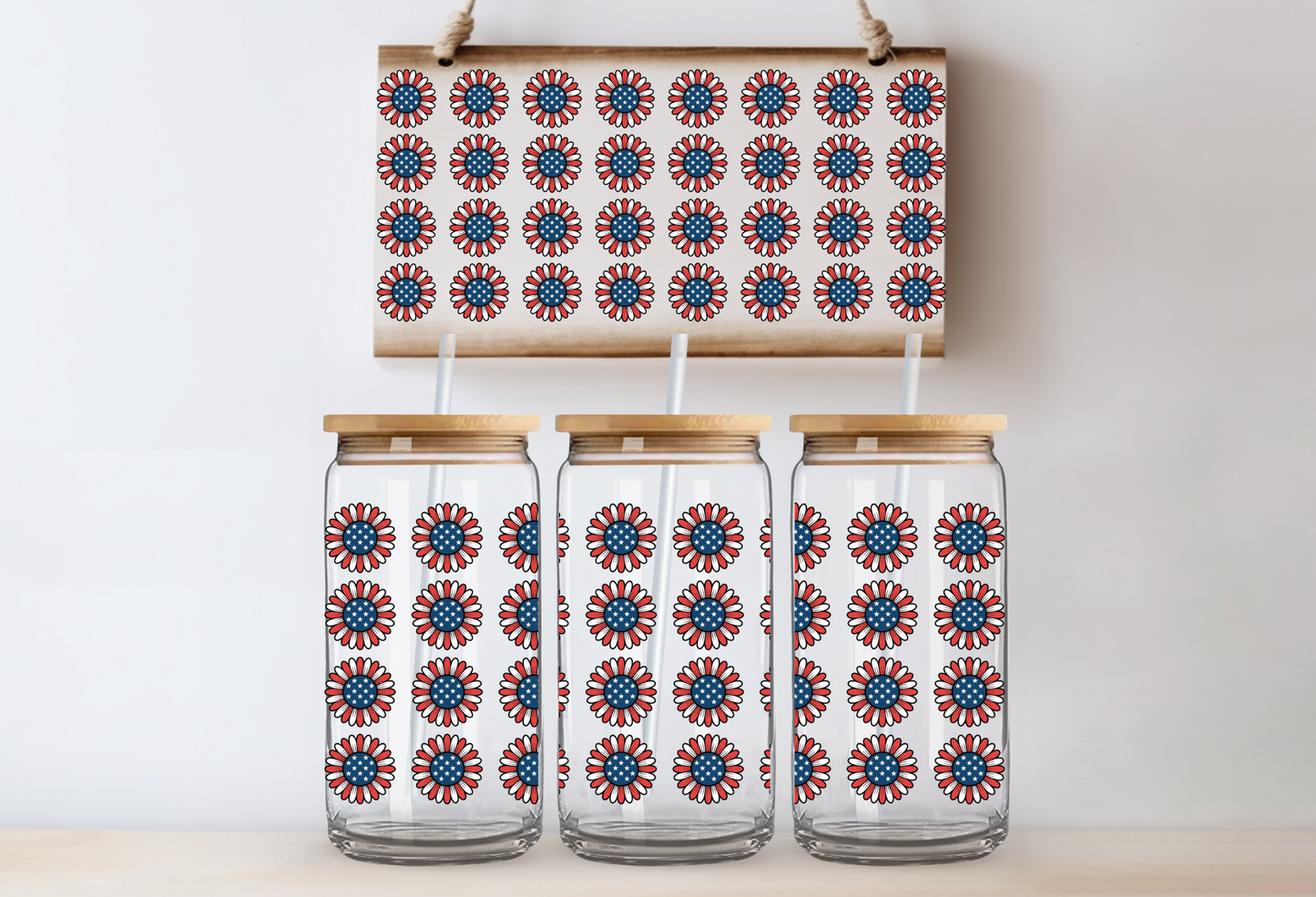 UVDTF 16oz CUP WRAP -Patriotic Daisy America