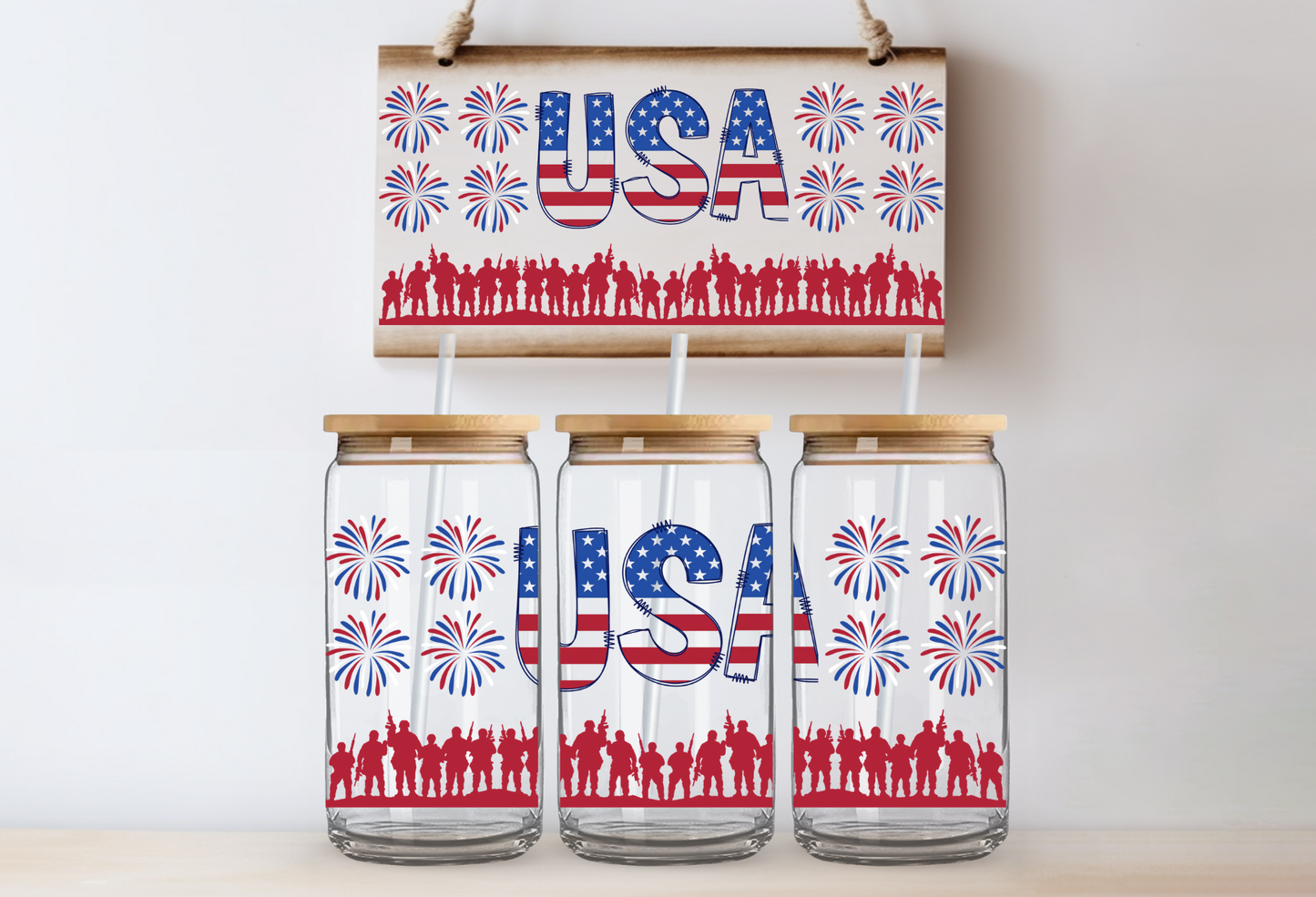 UVDTF 16oz CUP WRAP -USA Firework Soldier