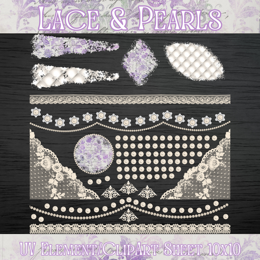 UVDTF 10x10 Element/Clipart Sheet - Lace & Pearls