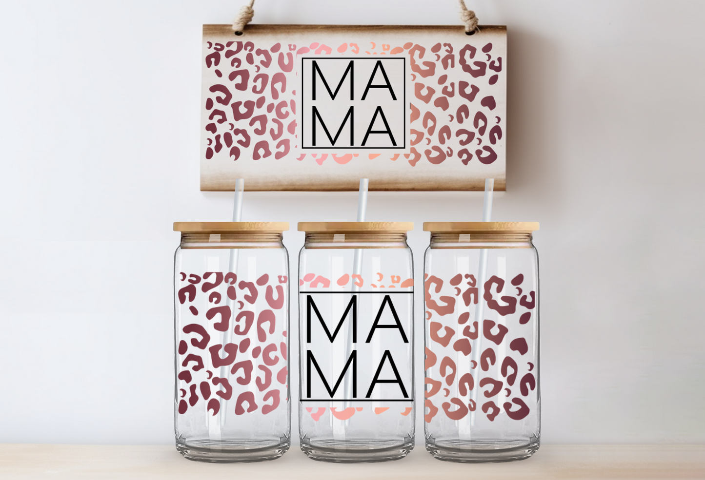 UVDTF 16oz CUP WRAP -Mama Rose Gold Leopard