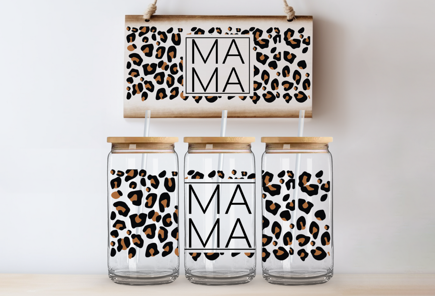 UVDTF 16oz CUP WRAP -Mama Neutral Leopard