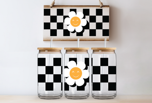 UVDTF 16oz CUP WRAP -Retro Smiley Daisy Checker