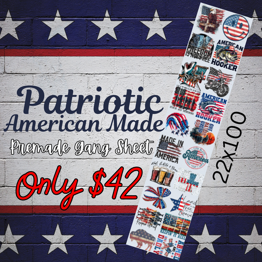 22x100 Patriotic American Made Premade DTF