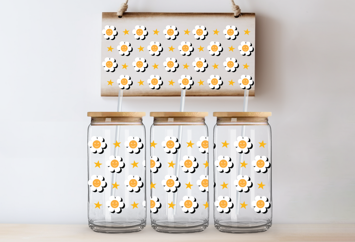 UVDTF 16oz CUP WRAP -Smiley Daisy