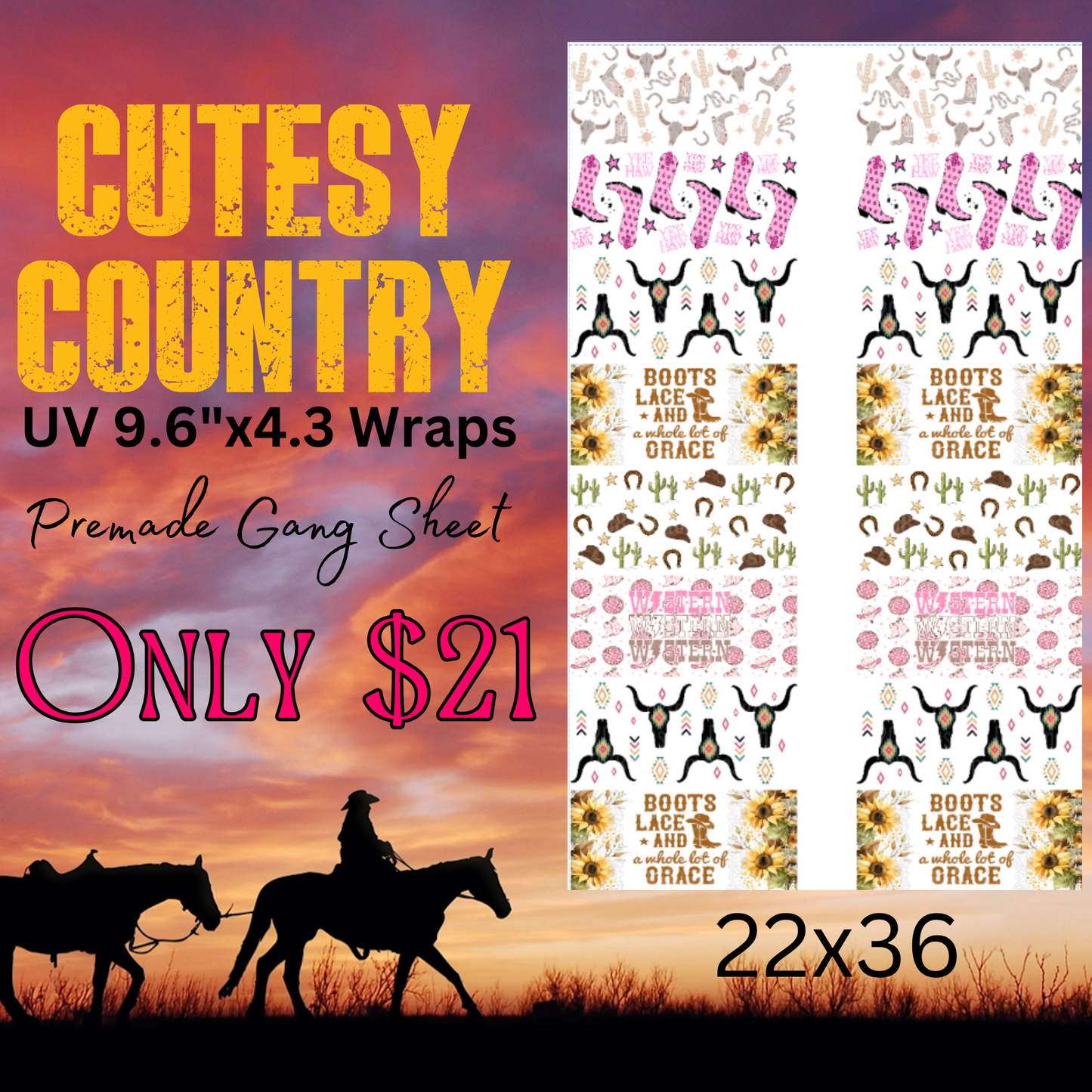 22x36 Cutesy Country Premade UV DTF