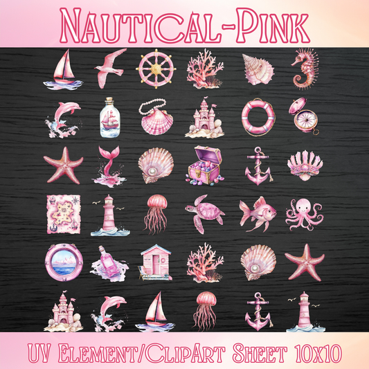 UVDTF 10x10 Element/Clipart Sheet - Nautical Pink