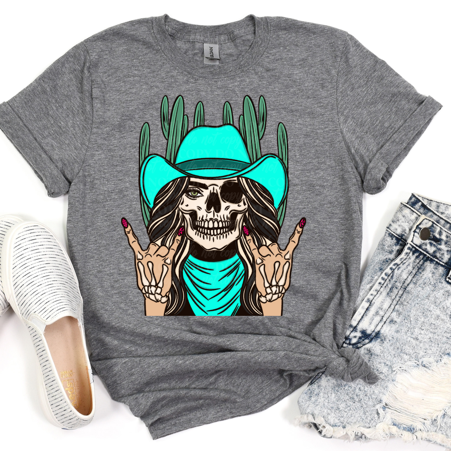 Skull cowboy hat-teal