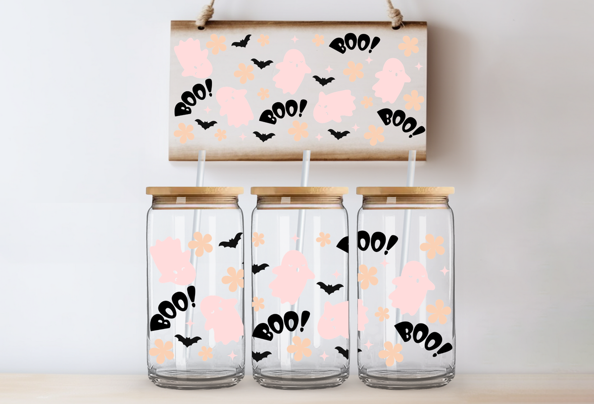 Pink Ghosts & Boo UVDTF 16oz Cup Wrap