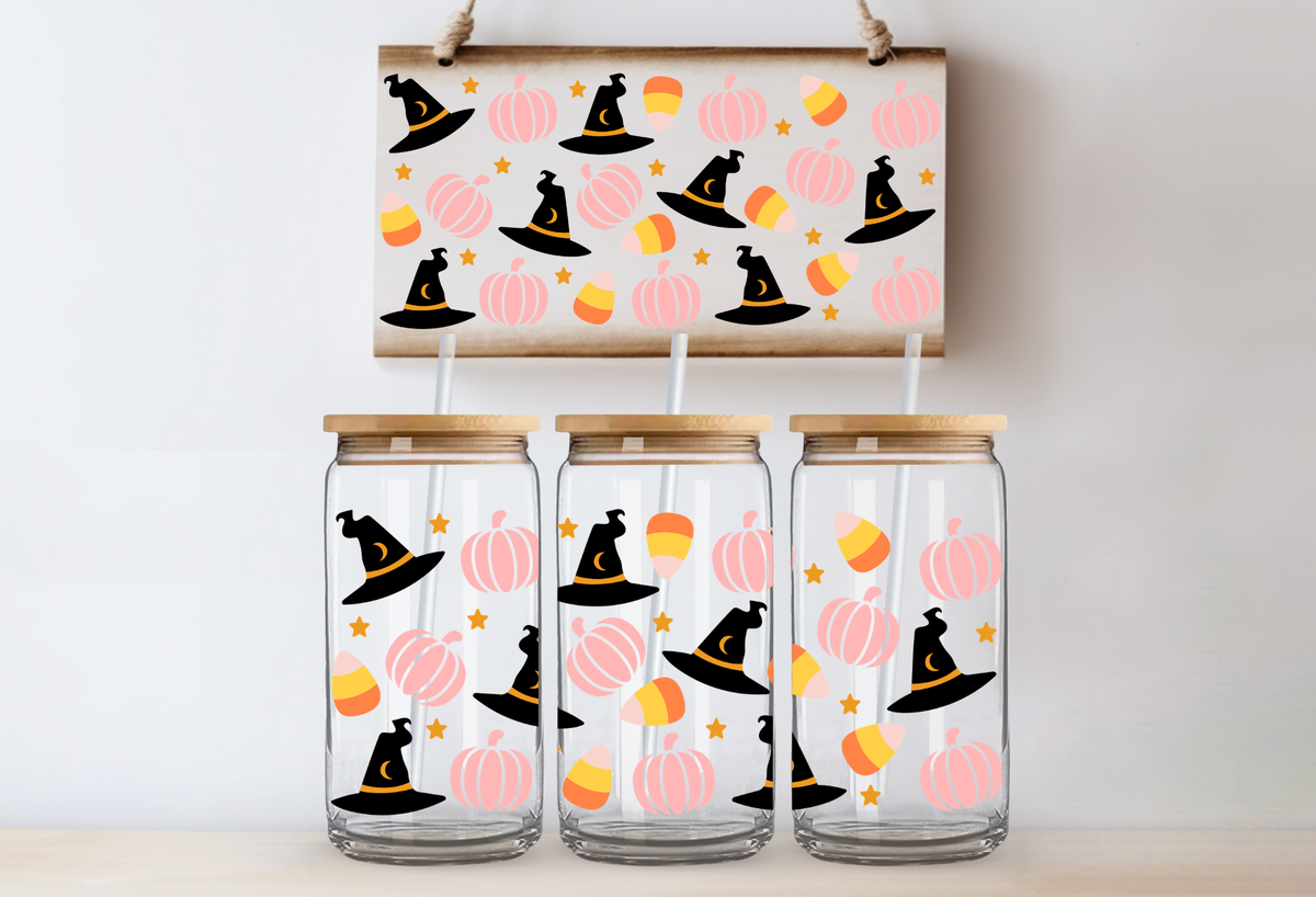 Pink Pumpkins & Witch Hats UVDTF 16oz Cup Wrap