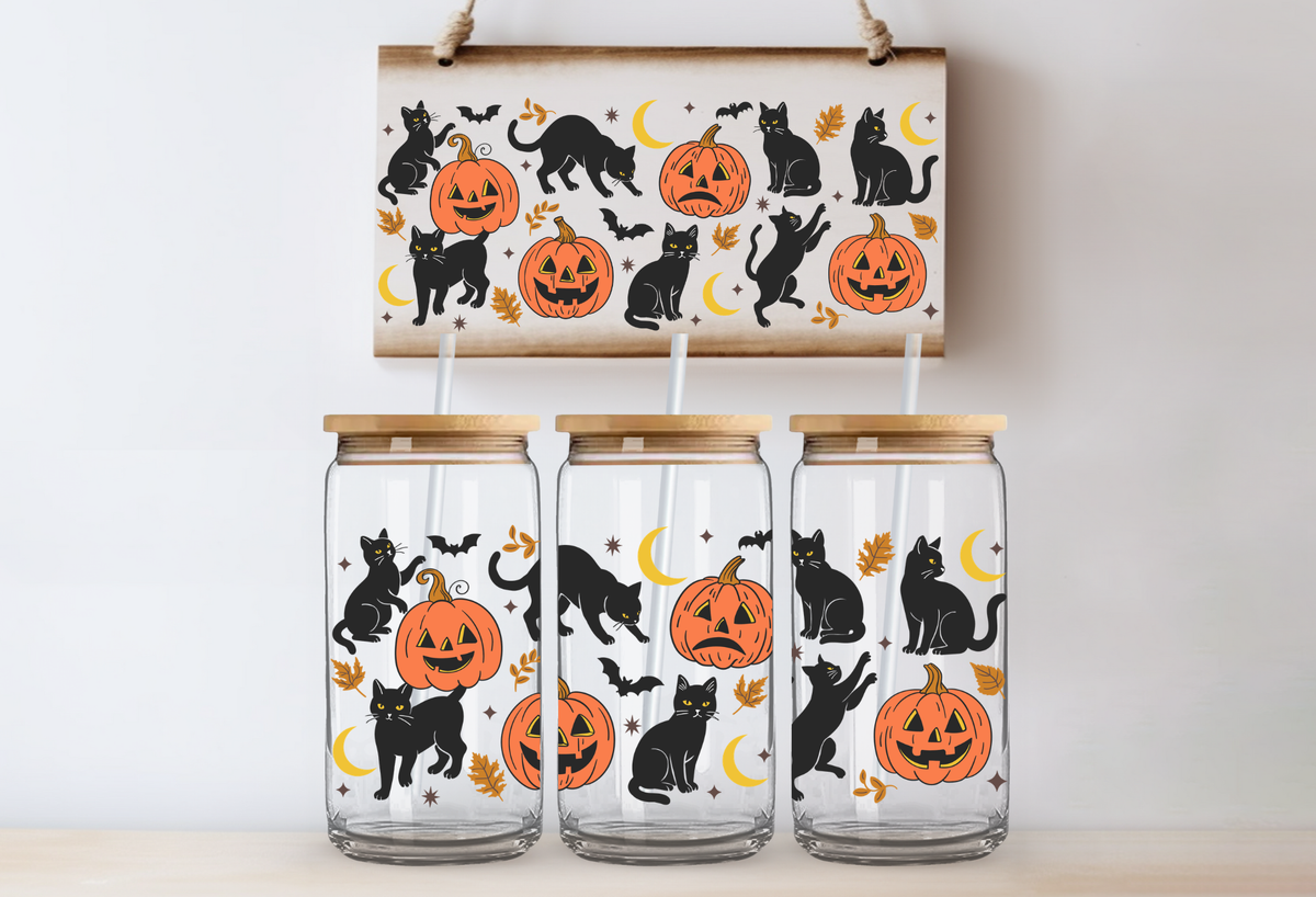 Halloween Cats & Jack-o’-Lanterns UVDTF 16oz Cup Wrap
