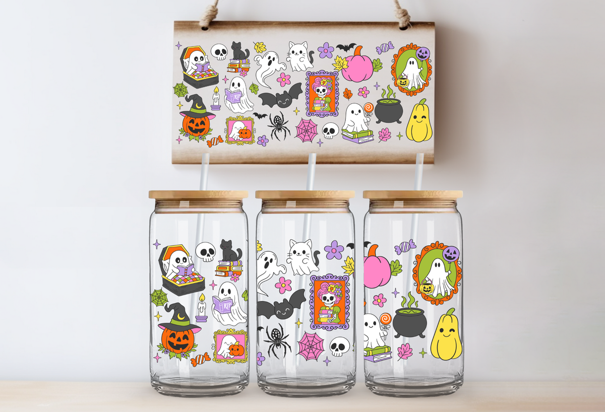 Colorful Halloween Characters UVDTF 16oz Cup Wrap
