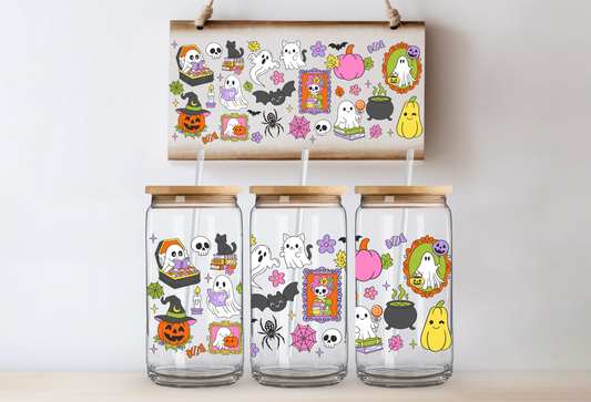 Colorful Halloween Characters UVDTF 16oz Cup Wrap